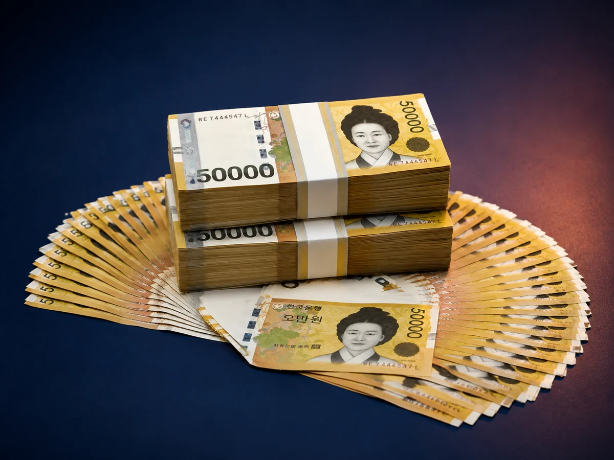 오만원권 200장으로 구성된 1,000만원 현금 지원 이미지